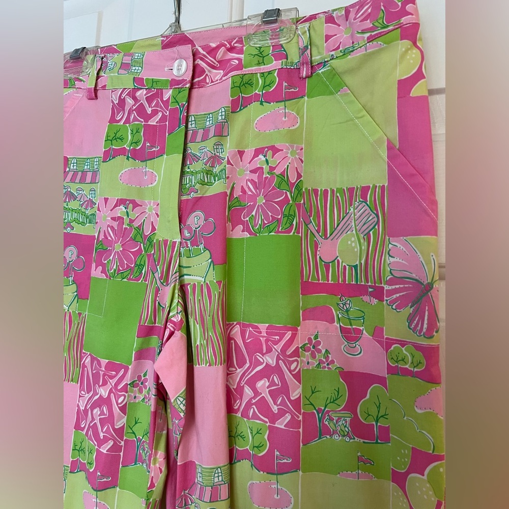 Lilly Pulitzer Vintage White Label Golf Print Patchwork Pants EUC Size 10 - Picture 3 of 10